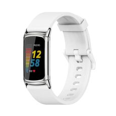 Per Fitbit Charge 5 Mijobs Serbing Silicone Watch Band (White+Silver)