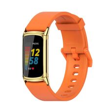 Per Fitbit Charge 5 Mijobs Soft Silicone Watch Band (Orange+Gold)