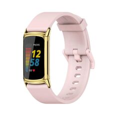 Per Fitbit Charge 5 Mijobs Soft Silicone Watch Band (Pink+Gold)