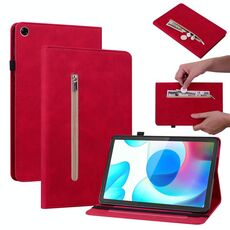 Per Oppo Realme Pad 10.4 Sent Sent Solid Color Zipper in pelle Canda di cuoio (rosso)