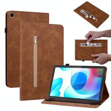 Per Oppo Realme Pad 10.4 Sent Sent Solid Color Zipper in pelle Canda di cuoio (Brown)
