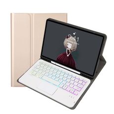 Per Samsung Galaxy Tab S6 Lite A610b-come texkkin textule in pelle di retroilluminazione bluetooth tablet in pelle bluetooth (oro)