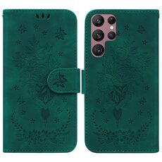 Per Samsung Galaxy S22 Ultra 5G Butterfly Rose Excreated Leather Case (verde)