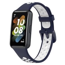 Per Huawei Band 7 /7 NFC Banda di orologi in silicone traspirante a due colori (Blue Dark+White)