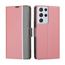 Per Samsung Galaxy S21 Ultra 5G Twill Texture Latero Pulsante Telefono in pelle (rosa)