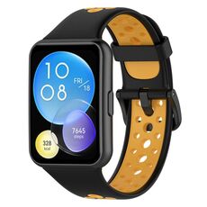 Per Huawei Watch Fit 2 Cinturino in silicone traspirante bicolore (nero + giallo)