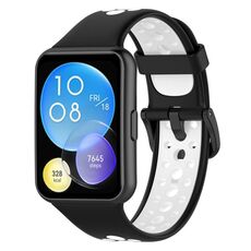 Per Huawei Watch Fit 2 Cinturino in silicone traspirante bicolore (nero + bianco)