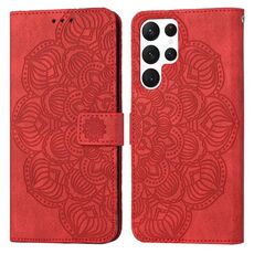 Per Samsung Galaxy S22 Ultra 5G Mandala Flip Leather Case in pelle (rosso)