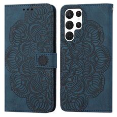 Per Samsung Galaxy S22 Ultra 5G Mandala Flip Leather Case (blu)