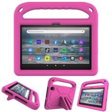 Per Amazon Fire 7 2022 manico EVA Shockproof Tablet Case con supporto a triangolo (rosso rosa)