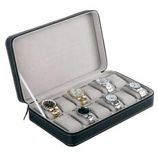 Scatola di orologi per orologi a 12 bit Casella di archiviazione Display Borsa con cerniera PU Box (nero)
