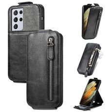 Per Samsung Galaxy S21 Ultra Zipper Wallet Vertical Flip Leather Case (nero)