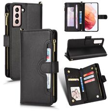 Per Samsung Galaxy S22 5G Litchi Texture Zipper Pelle Telefono (Nero)