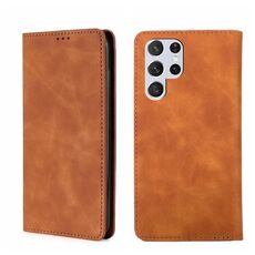 Per Samsung Galaxy S22 Ultra 5G Skin Feel Magnetic Orizzontal Flip Leather Case (marrone chiaro)