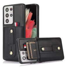Per Samsung Galaxy S22 Ultra 5G Custodia per il portafoglio per il portafoglio del canale del polso (nero)