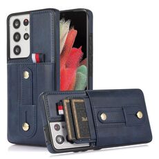 Per Samsung Galaxy S22 Ultra 5G Custodia per il portafoglio per il portafoglio del canale del polso (blu)