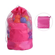 Borsa da spiaggia per i giocattoli per giocattoli a maglie a doppia spalla per bambini (rosso rosa)