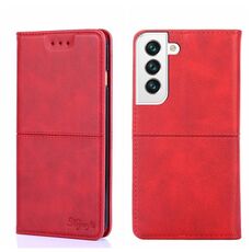 Per Samsung Galaxy S22+ Cow Texture Magnetic Orizzontale Flip Pelle Telefono (Red)