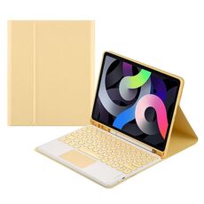 Custodia in pelle tastiera Bluetooth rotonda con slot a penna e touchpad per Samsung Galaxy Tab S7 (Yellow)