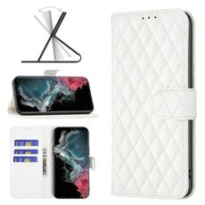 Per Samsung Galaxy S22 Ultra 5G Diamond Lattice Wallet Flip Phone Case (bianco)