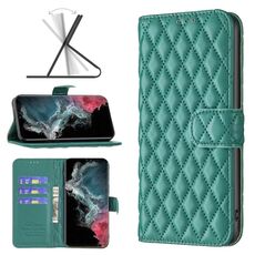 Per Samsung Galaxy S22 Ultra 5G Diamond Lattice Wallet Flip Phone Case (verde)