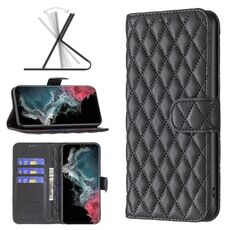 Per Samsung Galaxy S22 Ultra 5G Diamond Lattice Wallet Flip Phone Case (nero)