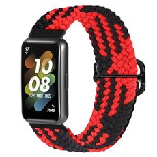 Per Huawei Band 7 Nylon Braidd Buckle Watch Band (Red Black)