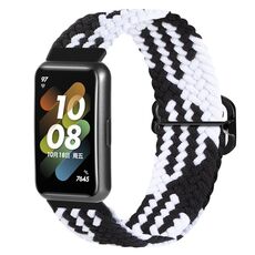Per Huawei Band 7 Nylon Braidd Buckle Watch Band (Black White)