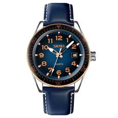 Skmei 9232 Specchio in vetro in acciaio inossidabile Orologio in quarzo resistente all'improvviso (cintura - oro rosa e blu)