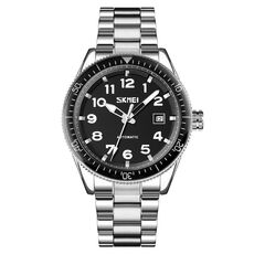 Skmei 9232 Specchio in vetro in acciaio inossidabile Orologio in quarzo resistente impermeabile (superficie nera con guscio d'argento)