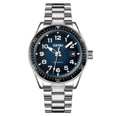 Skmei 9232 Specchio in vetro in acciaio inossidabile Orologio in quarzo resistente all'improvviso (superficie blu con guscio d'argento)
