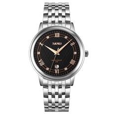 Skmei 9272 Cinta in acciaio inossidabile Cinta di orologi in quarzo impermeabile (superficie nera con guscio d'argento)