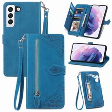 Per Samsung Galaxy S22+ 5G Telefono in pelle shock flori in rilievo (blu)
