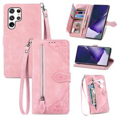 Per Samsung Galaxy S22 Ultra 5G Custodia per il telefono in pelle shock floer -resistente (rosa)