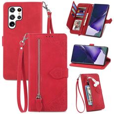 Per Samsung Galaxy S22 Ultra 5G Custodia in pelle shock floer -resistente ai fiori (rosso)