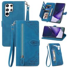 Per Samsung Galaxy S22 Ultra 5G Custodia in pelle shock floer -resistente ai fiori (blu)