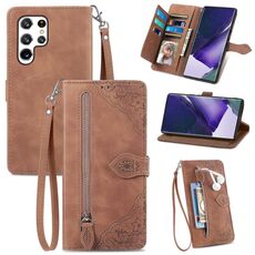 Per Samsung Galaxy S22 Ultra 5G Custodia per il telefono in pelle shock floer -resistente (Brown)