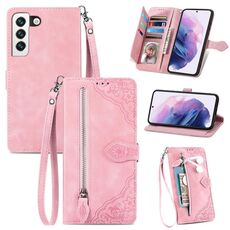Per Samsung Galaxy S22 5G Custodia per il telefono in pelle shock floreale in rilievo (rosa)