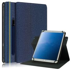 Custodia in pelle universale per tablet PC con rotazione orizzontale a rotazione 360 per tessuto da 10 pollici con slot per penna (blu)