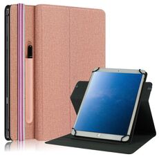 Custodia in pelle universale per tablet PC con rotazione orizzontale a rotazione 360 per tessuto da 10 pollici con slot per penna (oro rosa)