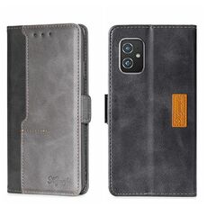 Per Asus Zenfone 8 zs590ks Colore Contrast Cancella con fibbia laterale in pelle (nero + grigio)