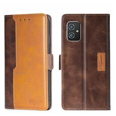 Per Asus Zenfone 8 zs590ks Colore Contrast Cancella con fibbia laterale in pelle (marrone scuro + oro)