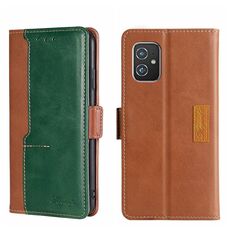 Per Asus Zenfone 8 zs590ks Colore Contrast Canssa laterale in pelle laterale (marrone chiaro + verde)
