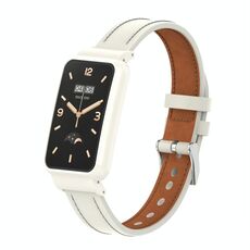 Per Xiaomi Mi Band 7 Pro Cinturino in pelle con struttura in metallo in microfibra (bianco caldo + custodia avorio)