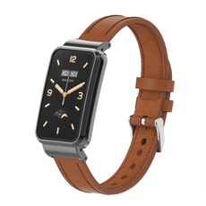 Per Xiaomi Mi Band 7 Pro Cinturino in pelle con struttura in metallo in microfibra (marrone)