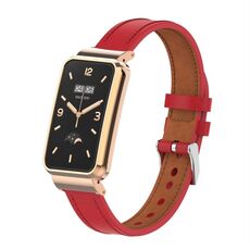 Per Xiaomi Mi Band 7 Pro Cinturino in pelle con struttura in metallo in microfibra (rosso)