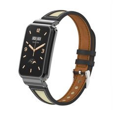 Per Xiaomi Mi Band 7 Pro Collage Cinturino in pelle con struttura in metallo a vita piccola (nero)