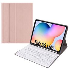Custodia in pelle per tastiera Bluetooth con cappuccio rotondo con slot per penna, senza touchpad per Samsung Galaxy Tab S7 (tastiera in oro rosa + bianco)