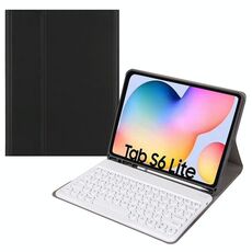 Custodia in pelle per tastiera Bluetooth con cappuccio rotondo con slot per penna, senza touchpad per Samsung Galaxy Tab A7 10.4 2020 (tastiera nera + bianca)