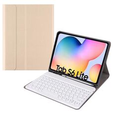Custodia in pelle per tastiera Bluetooth con cappuccio rotondo con slot per penna, senza touchpad per Samsung Galaxy Tab A7 10.4 2020 (tastiera oro + bianca)